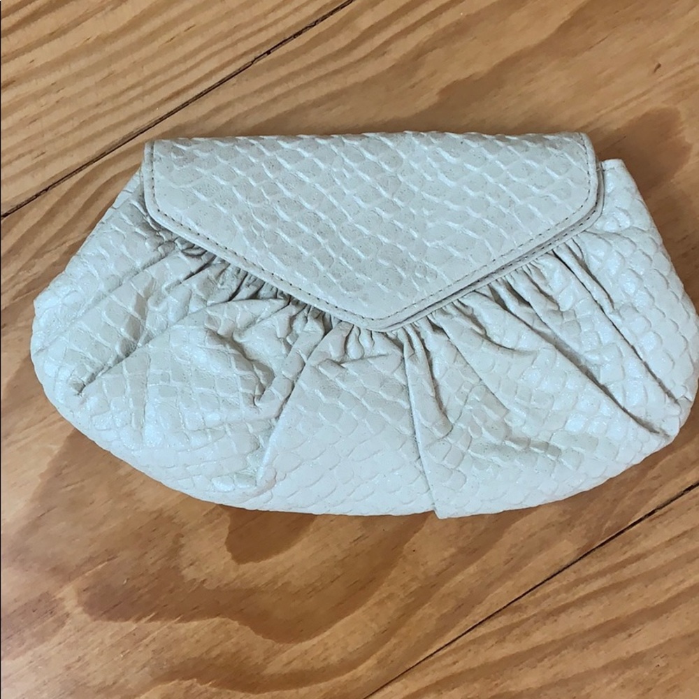 Lauren Merkin clutch leather cream w silver flecks